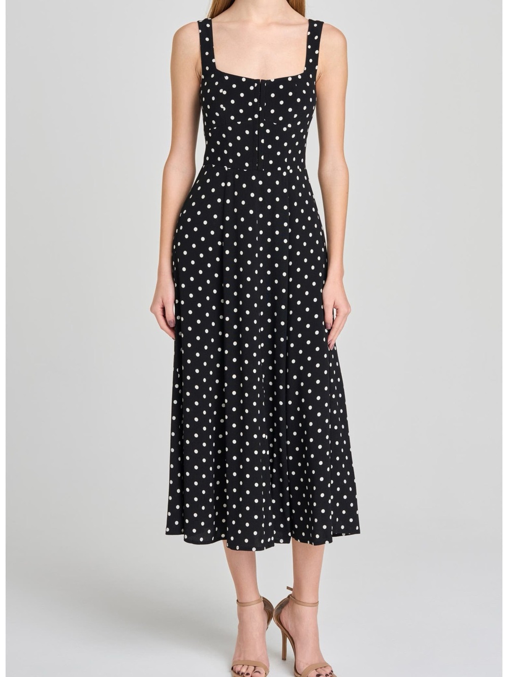 Wayf Black and White Leonie Polka Dot Corset Midi Dress Sz-XL